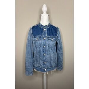 Madewell Distressed Denim Collarless Jacket Raw‎ Hem Thunder Cloud Size Medium